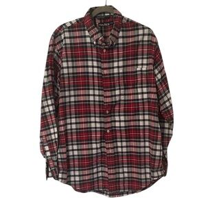 Nautica Men's Red White and Black Plaid Button Down Shirt Size Large Cotton EUC